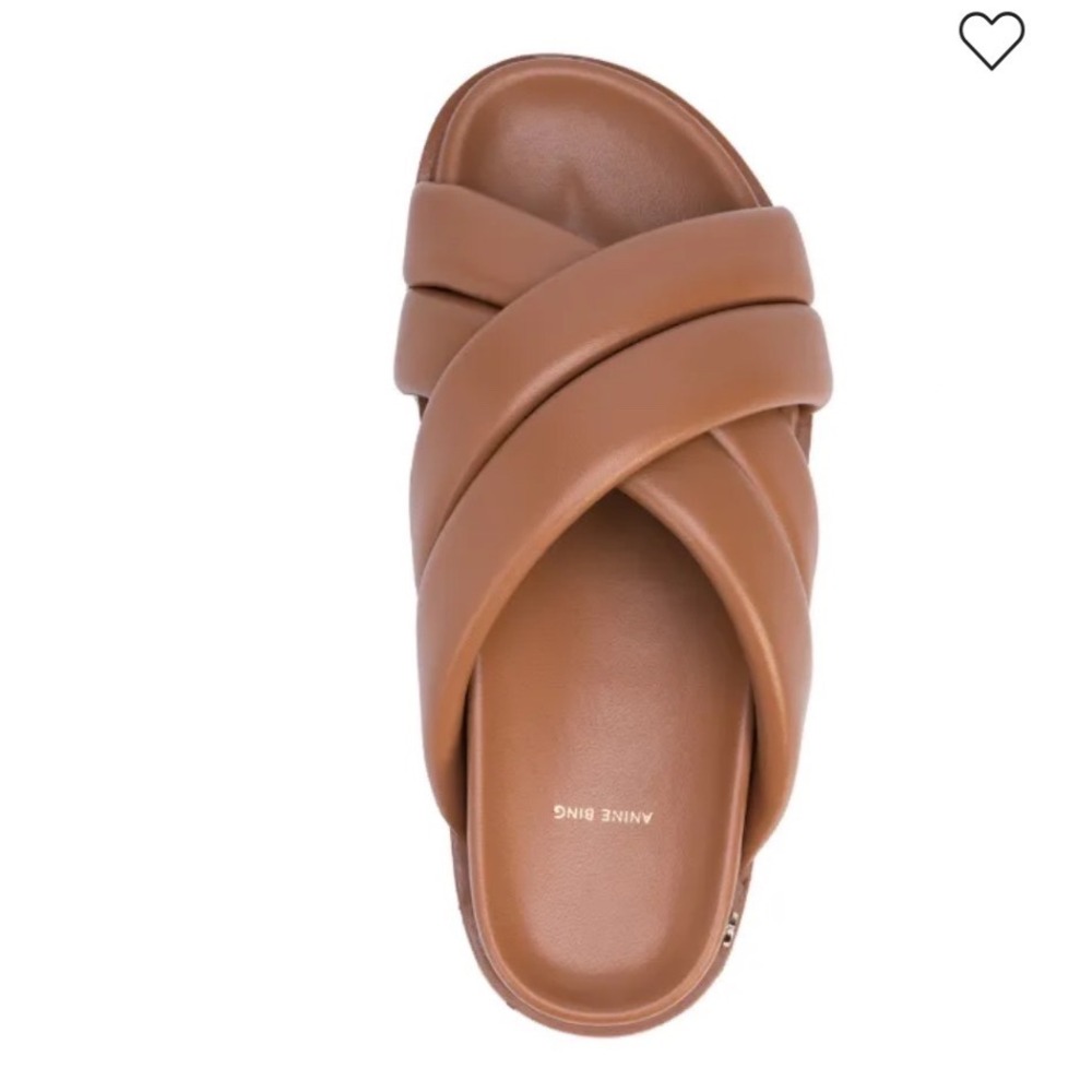 Anine Bing Lizzie Slides Brown Leather Padded Crisscross Sandals Size 37